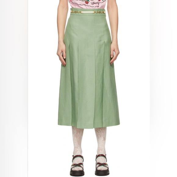 Gucci Green Viscose & Linen Pleated Skirt pre-owned size S - Picture 3 of 11